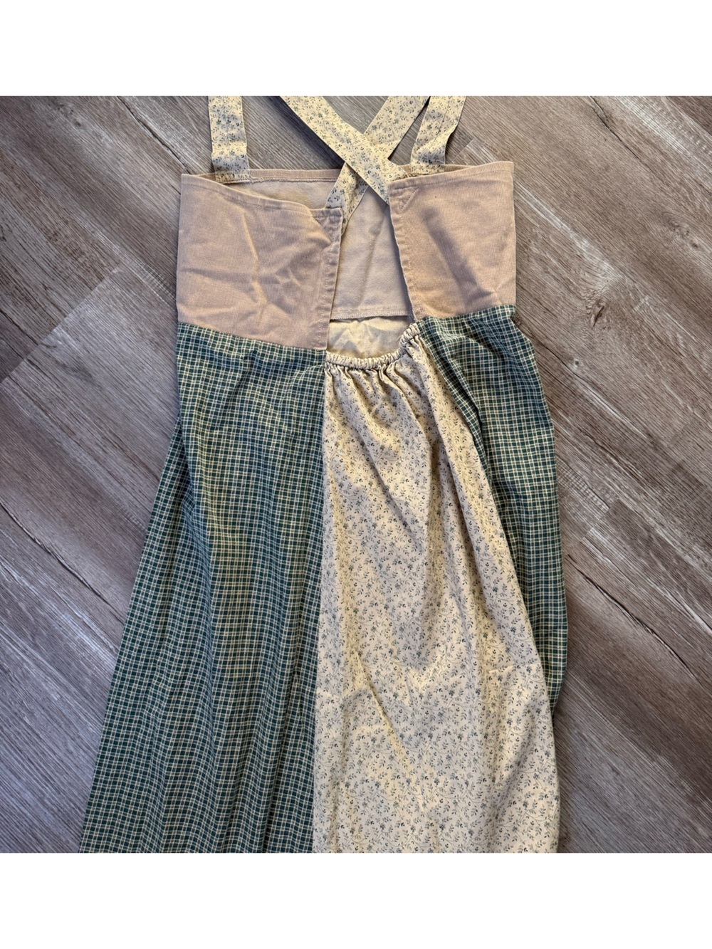 VTG KIND KLOTHING Boho Hippie Patchwork Maxi Dress Floral Straps Beige Green S M - Picture 8 of 11